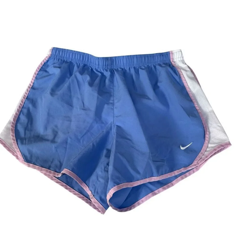 Nike Dri-Fit girls Athletic Running Shorts Blue Pink Elastic Waist size L